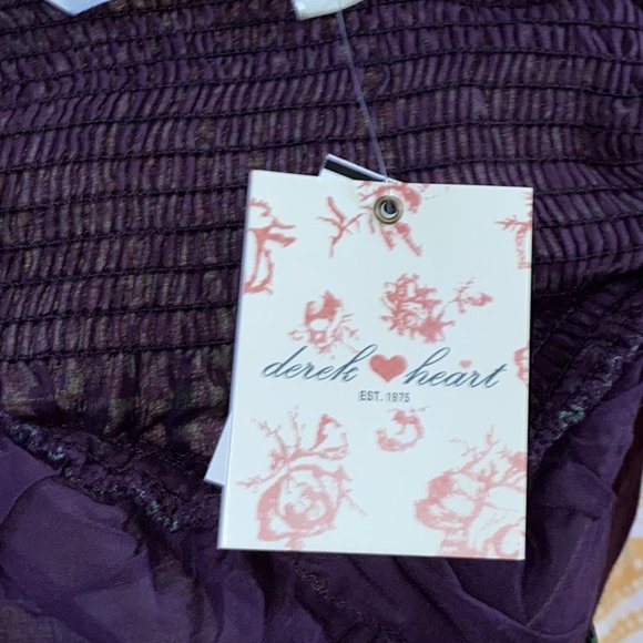 Derek Heart Eggplant and Green Spaghetti Straps Gathered detail Sundress - Small - Picture 3 of 4